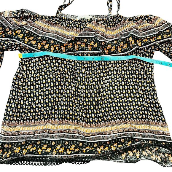 Hagel Crop Top XS Cold Shoulder Multicolor Ruffle Boho Y2K Festival Prairie Chic - Picture 5 of 10
